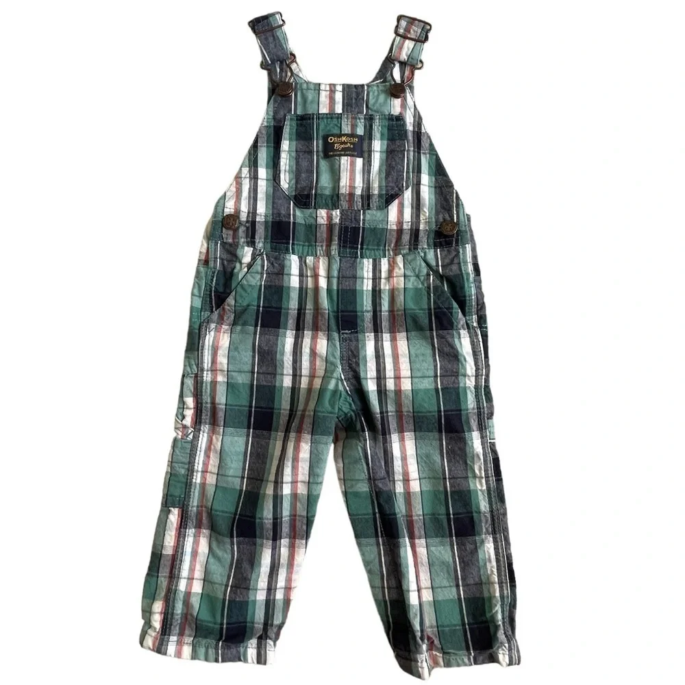 Oshkosh B’gosh Baby Plaid Overalls Size 12 Months Cotton